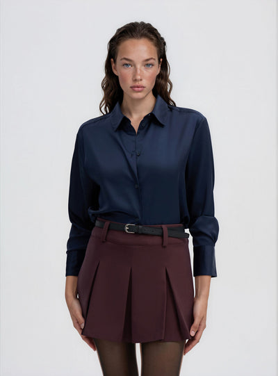 Camicia ampia in satin a tinta unita