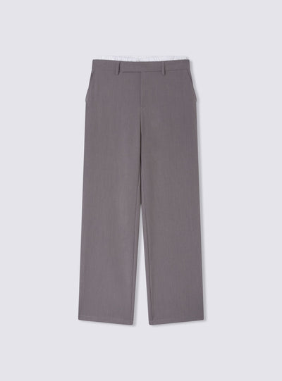 Pantaloni melange wide leg con fascia in vita a contrasto