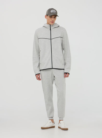 Felpa tecnica con cappuccio e zip in misto cotone pesante