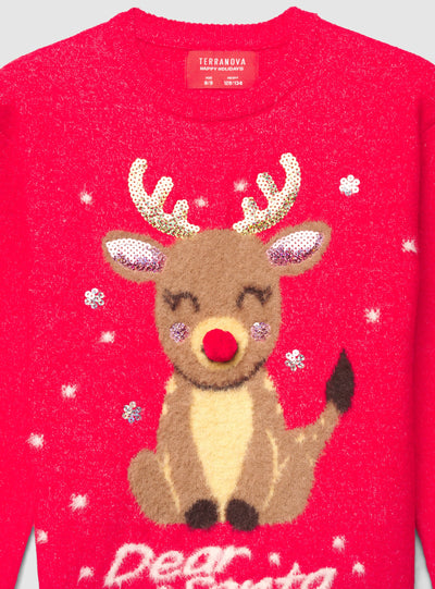 Maglia natalizia con renna e paillettes