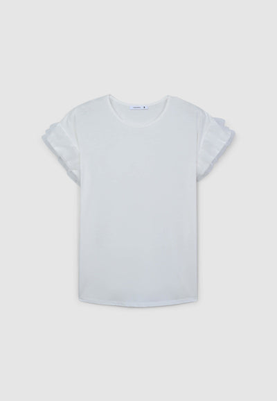 T-shirt con maniche a balze in tulle