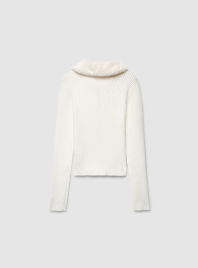 Cardigan a costine con zip e colletto effetto peluche