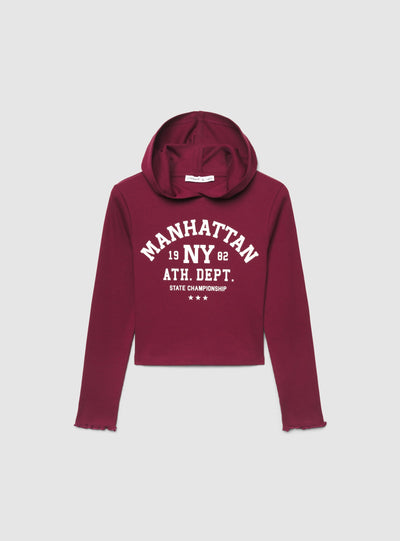 T-shirt crop con cappuccio e stampa college