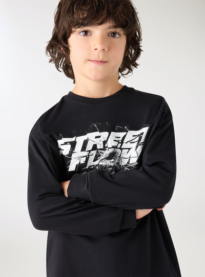 T-shirt manica lunga con stampa effetto vetro rotto