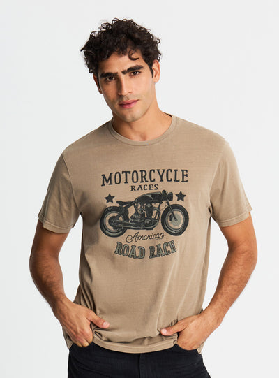 T-shirt con stampa moto effetto acid wash