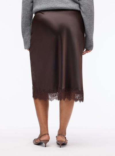 Gonna longuette in satin con bordo in pizzo