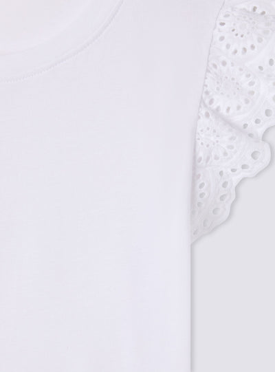T-shirt con balze in sangallo