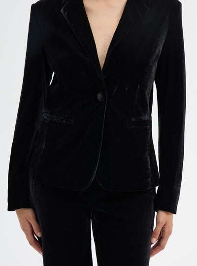 Taillierte Einreiher-Jacke mit Samteffekt