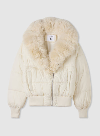 Bomber imbottito con collo in pelliccia sintetica