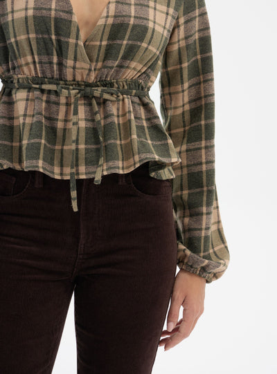 Camicia incrociata a quadri con coulisse