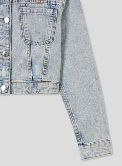 Giacca crop di jeans con strass