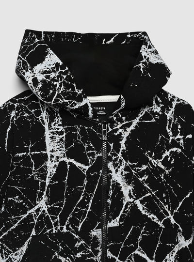 Hoodie s kapuljačom i patentnim zatvaračem s marmornim uzorkom