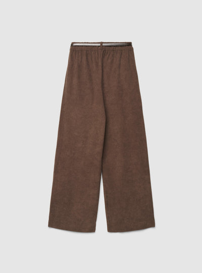 Pantaloni wide leg in velluto con cintura
