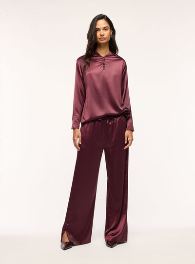 Camicia in satin con collo coreano e arriccio
