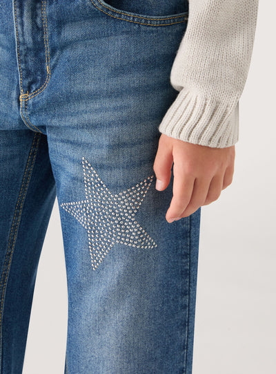 Wide-leg jeans with rhinestone stars