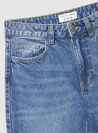 Jeans mom fit a tinta unita