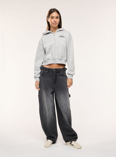 Felpa crop con cappuccio e zip con scritta