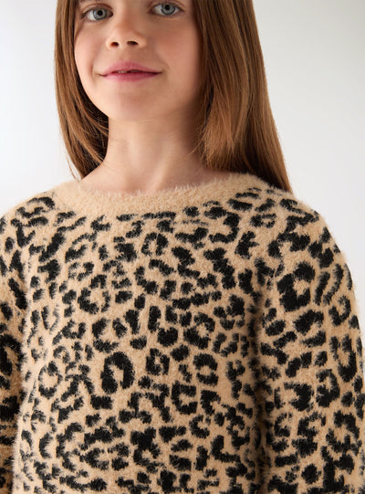 T-shirt court fille motif animalier effet poil