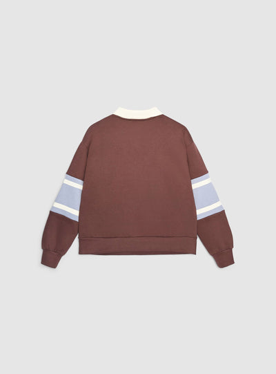 Felpa con colletto polo a righe