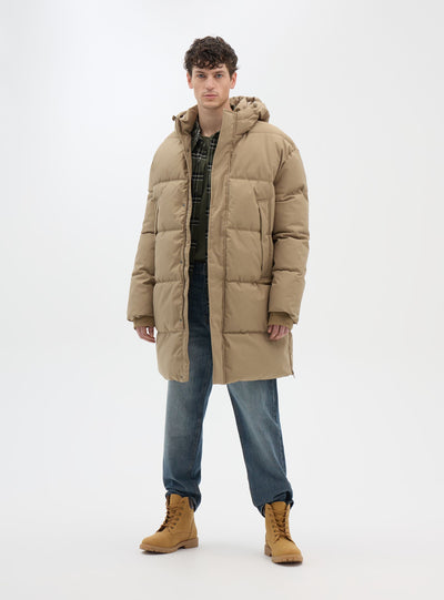 Long padded jacket with hood