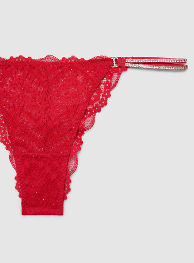 Slip brasiliana in pizzo con strass