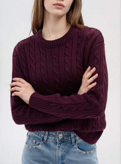 Maglia a trecce girocollo