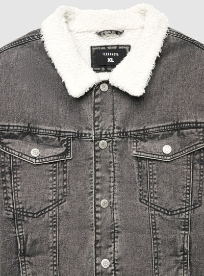 Giacca in denim imbottita con colletto effetto shearling