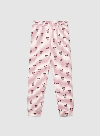 Set pigiama con maglia a maniche lunghe e pantaloni a righe con fiocchi