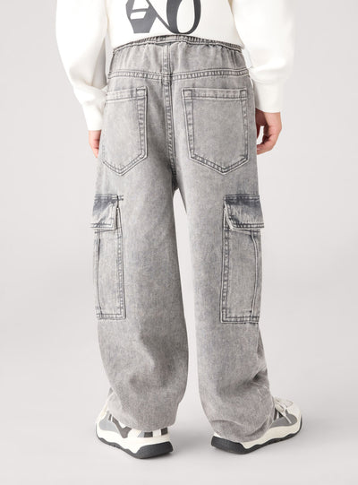 Jeans cargo wide leg con coulisse