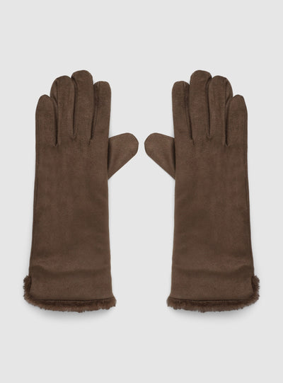 Long solid-colour gloves with shearling effect