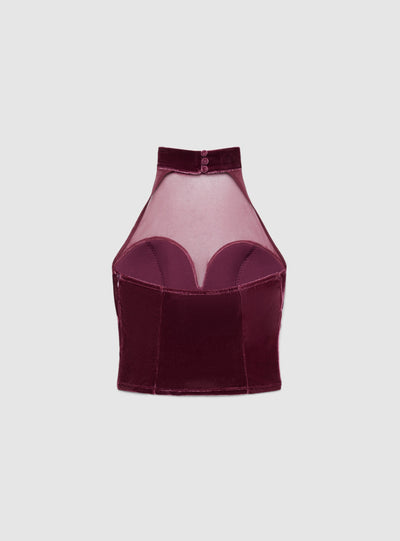 Top halter con inserto in tulle