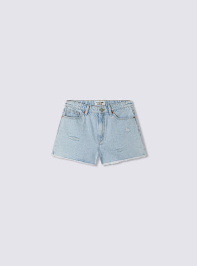 Shorts mom di jeans chiari con piccoli strappi