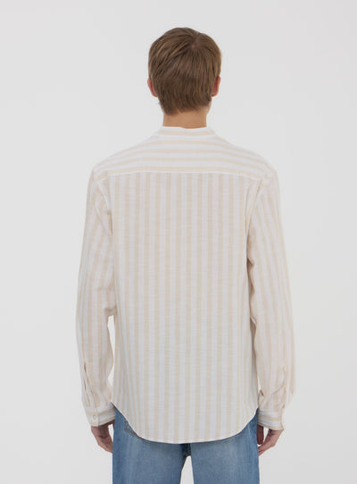 Camicia coreana a righe in misto lino