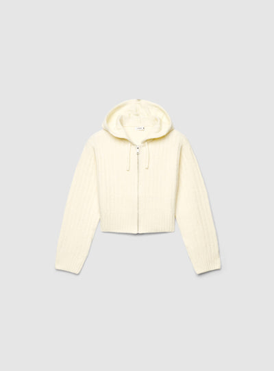 Cardigan crop con cappuccio e zip