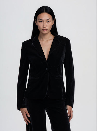 Taillierte Einreiher-Jacke mit Samteffekt