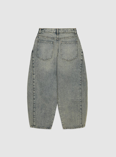 Jeans barrel a tinta unita