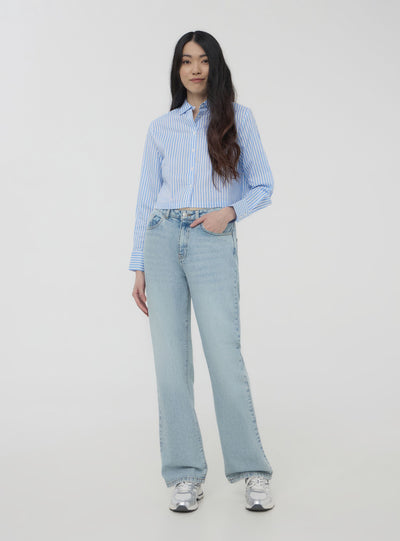 Camicia crop in popeline a righe