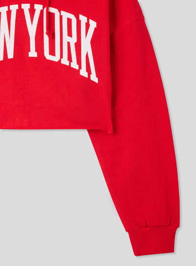 Felpa crop con cappuccio e stampa New York