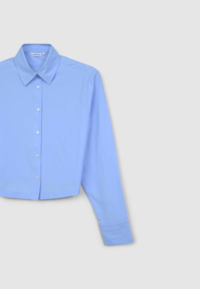 Camicia crop tinta unita in popeline
