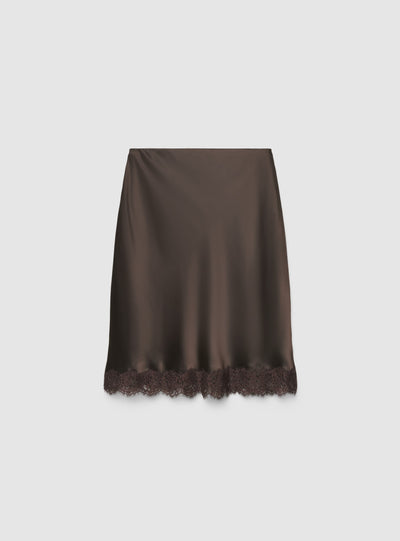 Gonna longuette in satin con bordo in pizzo