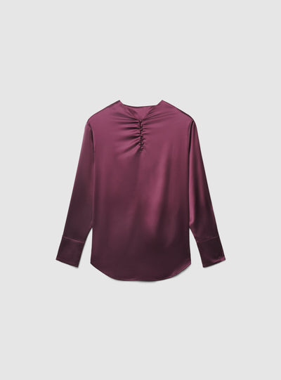 Camicia in satin con collo coreano e arriccio