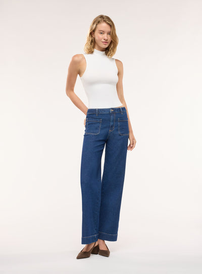 Jeans wide leg con tasche applicate