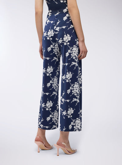 Pantaloni wide leg crop elasticizzati floreali