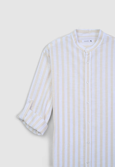 Camicia coreana a righe in misto lino