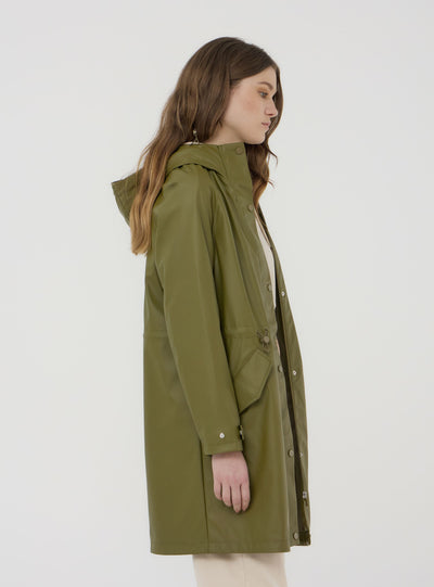 Cappotto effetto cerato con cappuccio