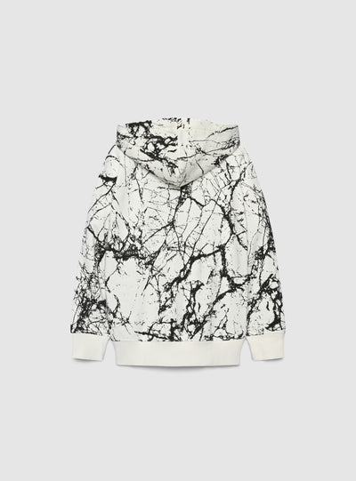 Hooded zip-up sweatshirt with marble print