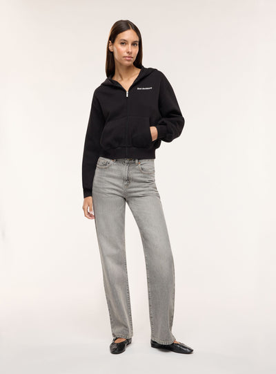 Felpa crop con cappuccio e zip con scritta