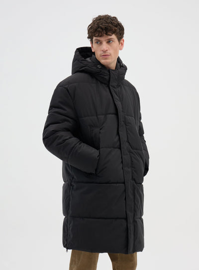 Long padded jacket with hood