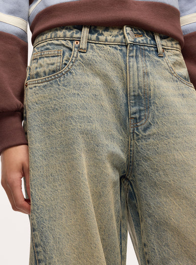 Jeans barrel a tinta unita