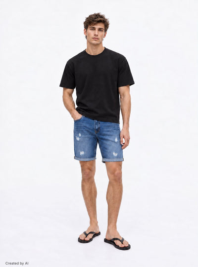 Denim bermuda shorts with small rips